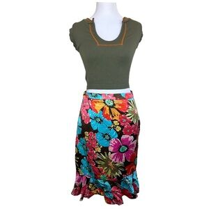 Moda International Floral Midi Skirt with Ruffle Hem